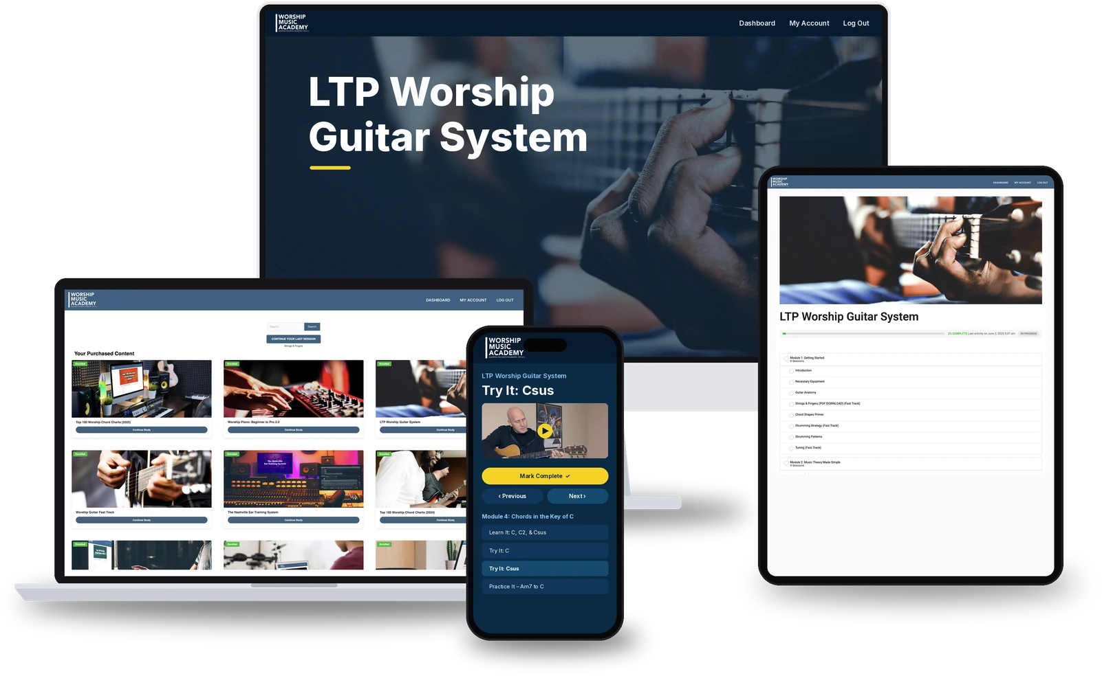 LTP Worship Guitar System on laptop, tablet and phone